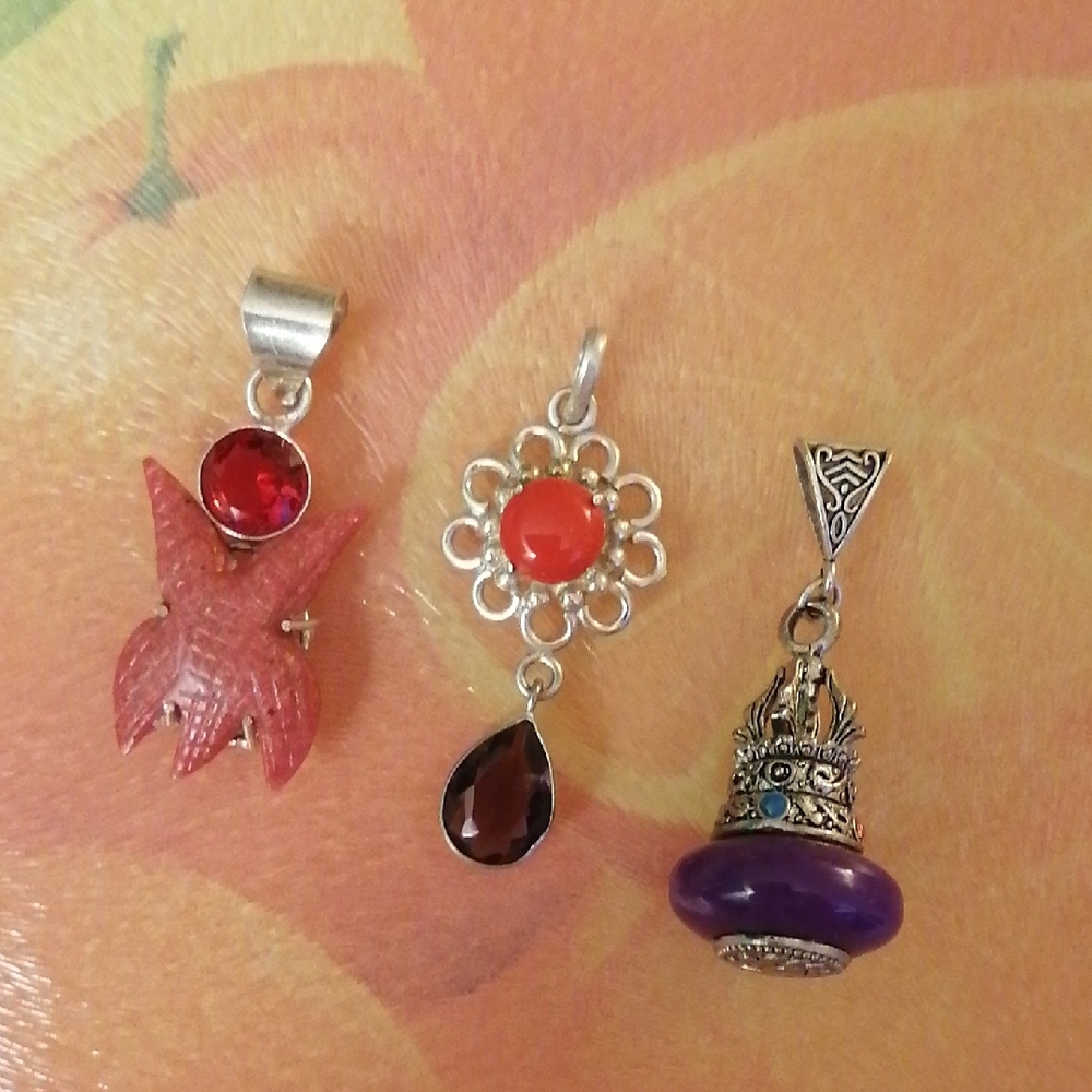 3 Pendants Purple and Red Accents Bundle